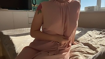Trying On A Pretty Pink Dress And Exploring Her Private Areas